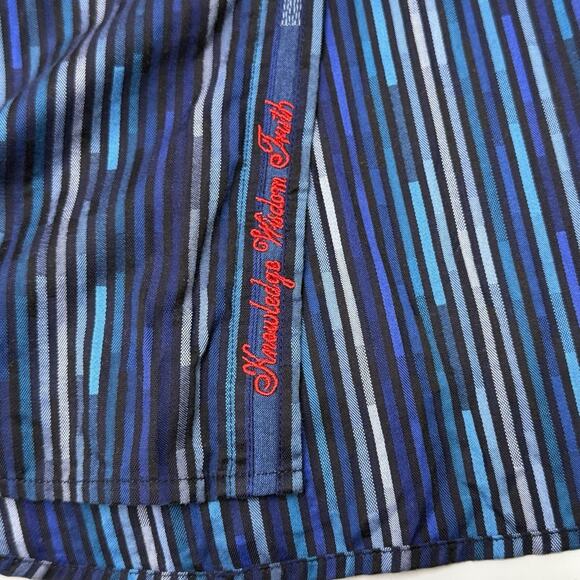 Robert Graham L Button Down Shirt Long Sleeve Blue Striped Flip Cuff Classic Fit - Picture 9 of 11